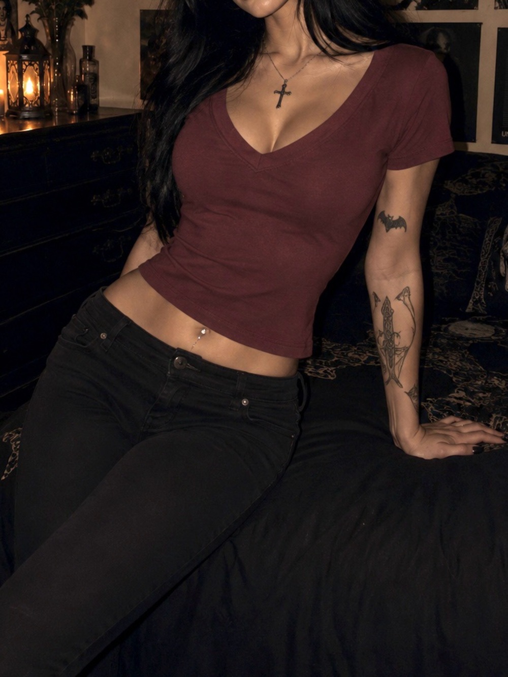 Dolls Essential Burgundy/Dark Red Everyday Stylish Short Sleeve Top- Women’s